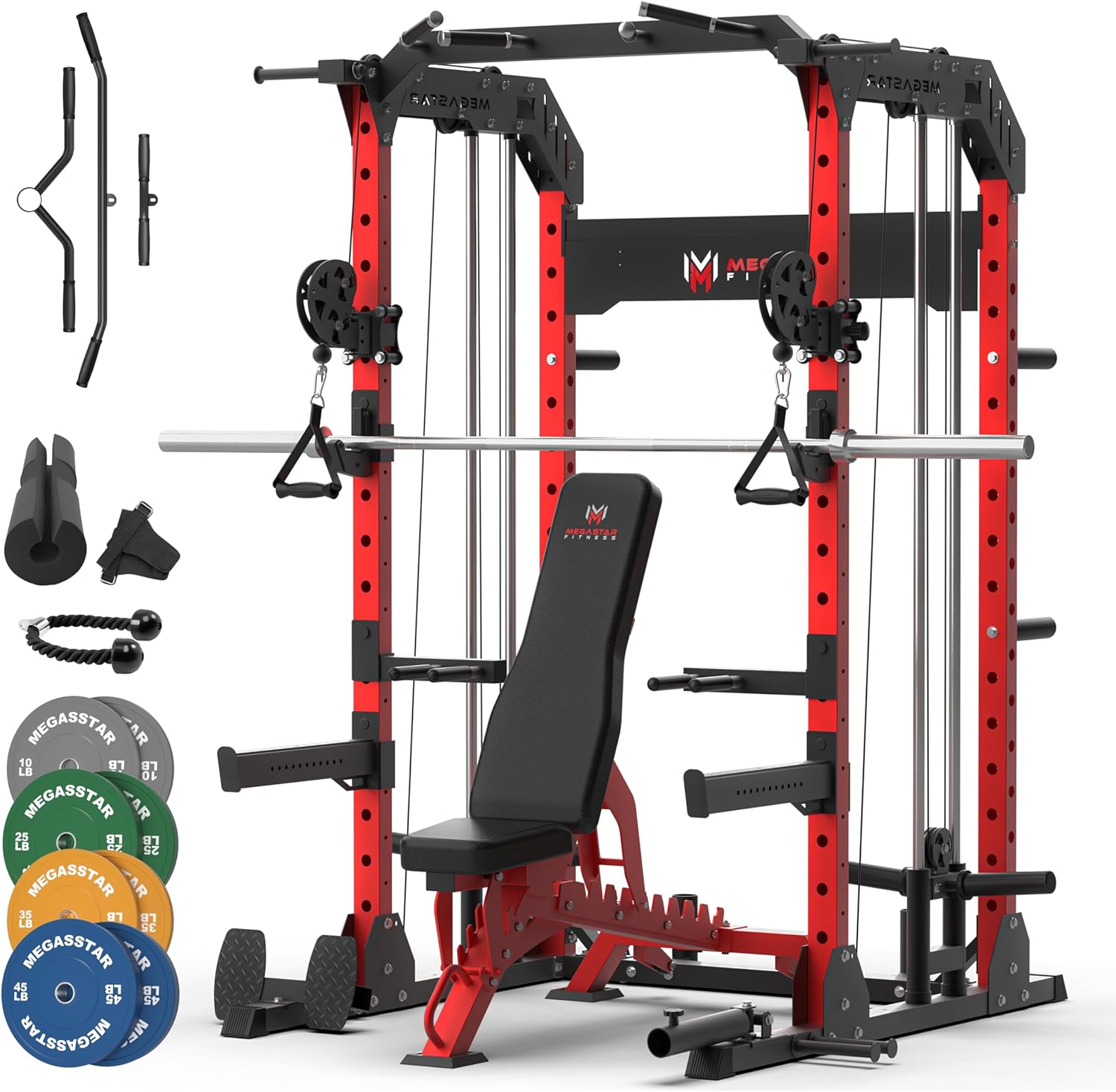 Power Rack Home Gym with Aluminum Pulley System – 2000LB Capacity Multifunctional Squat Rack with Cable Crossover and 16 Professional Attachments for Strength Training, P63 Rampage