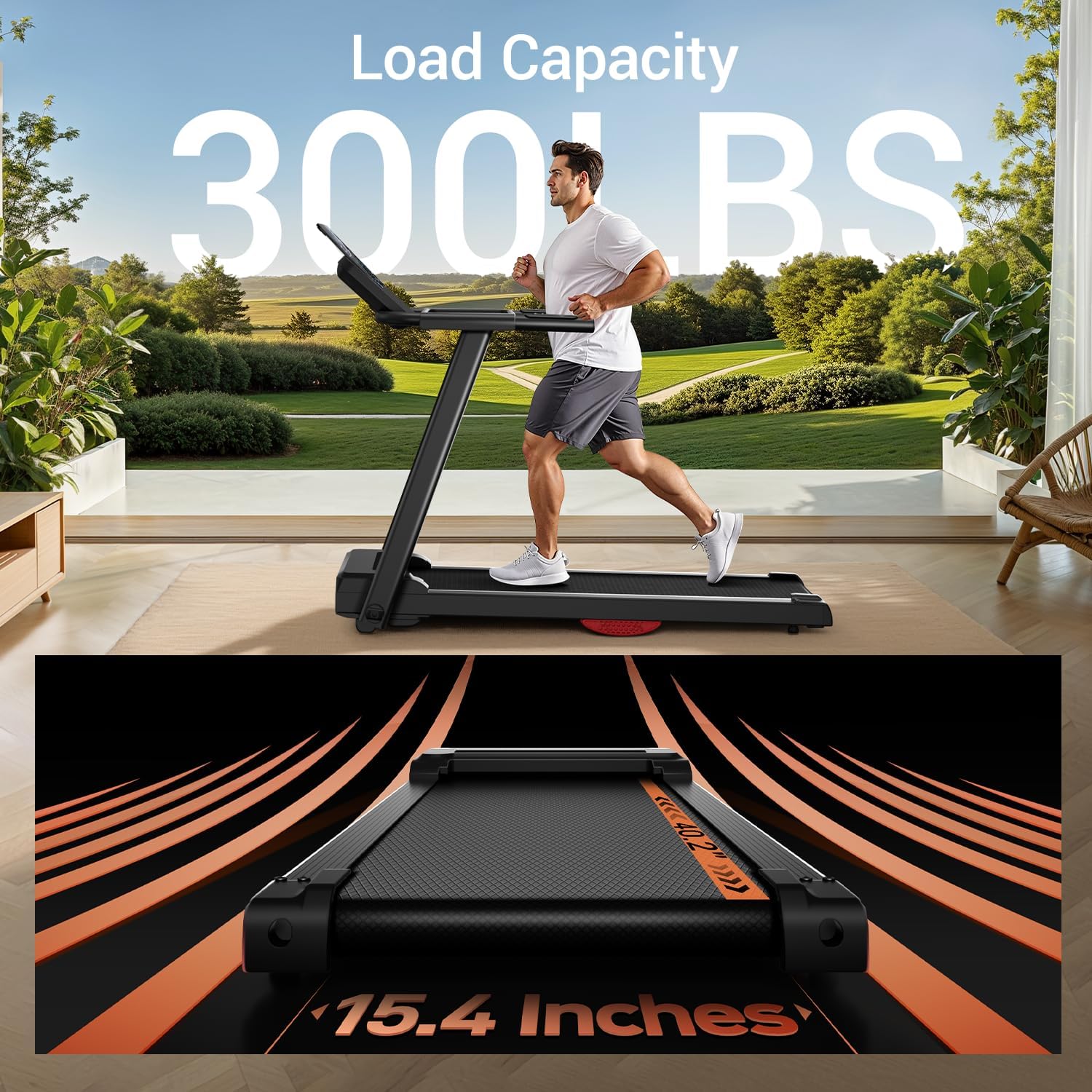 Professional Home Treadmill with 15% Incline, Space-Saving Folding Design, Reversible Display, Heart Rate Monitoring, 3.0HP Quiet Brushless Dual Cushion Technology, 300 lbs Weight Capacity