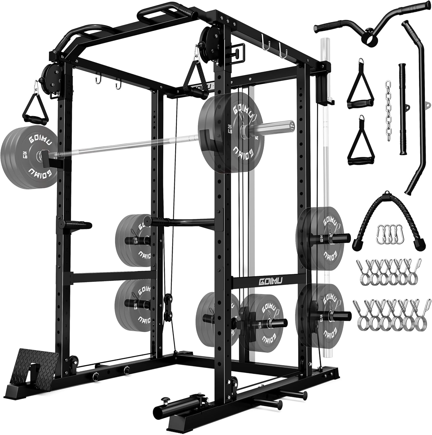 R1-V4 Power Cage Rack - 2000LB Squat Rack with Cable Crossover System and Multi-Function Attachments for Home Gym Workouts