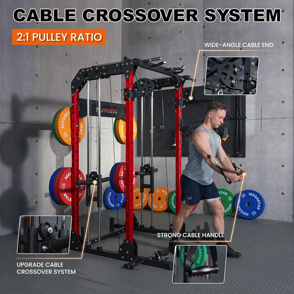 Power Rack Home Gym with Aluminum Pulley System – 2000LB Capacity Multifunctional Squat Rack with Cable Crossover and 16 Professional Attachments for Strength Training, P63 Rampage