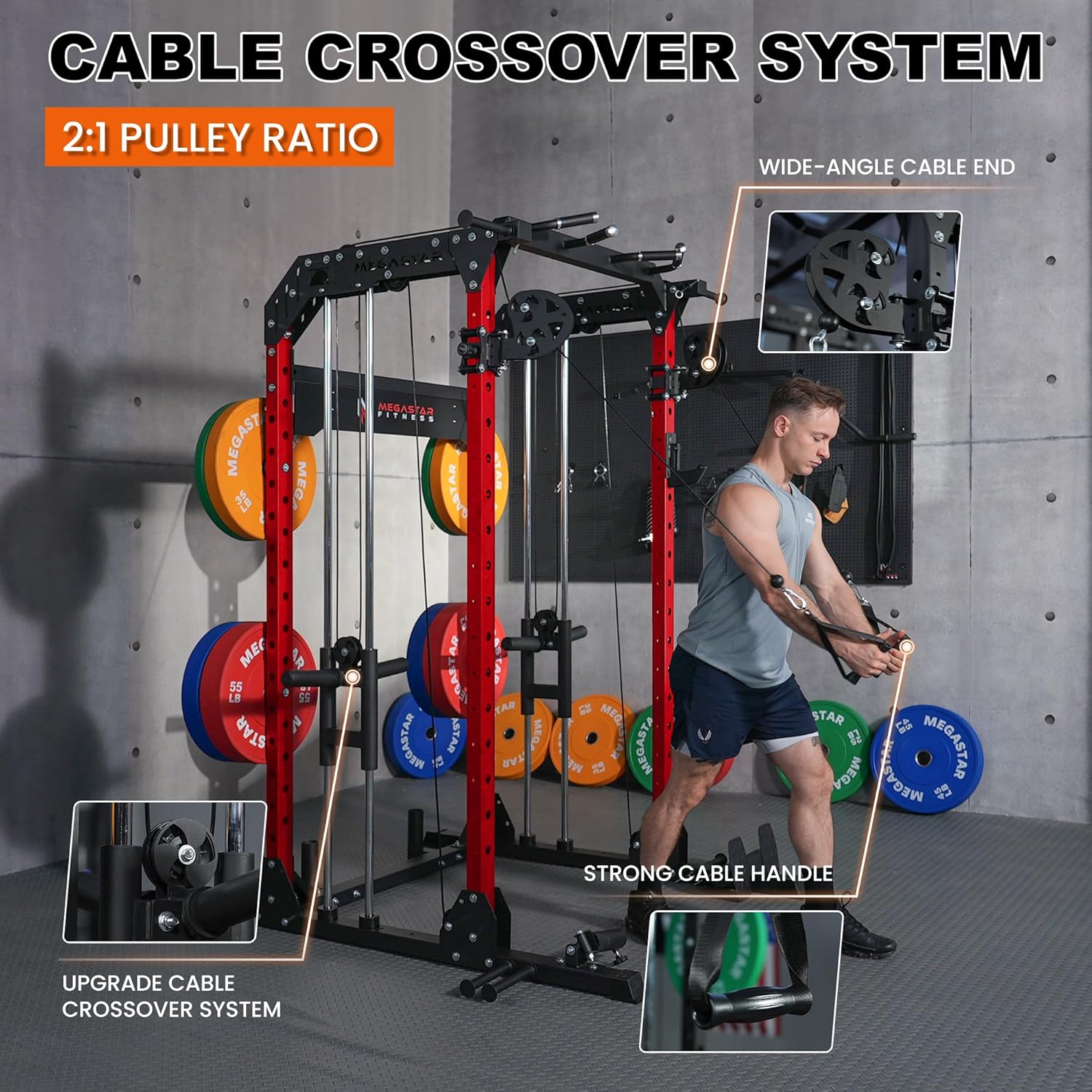 Power Rack Home Gym with Aluminum Pulley System – 2000LB Capacity Multifunctional Squat Rack with Cable Crossover and 16 Professional Attachments for Strength Training, P63 Rampage