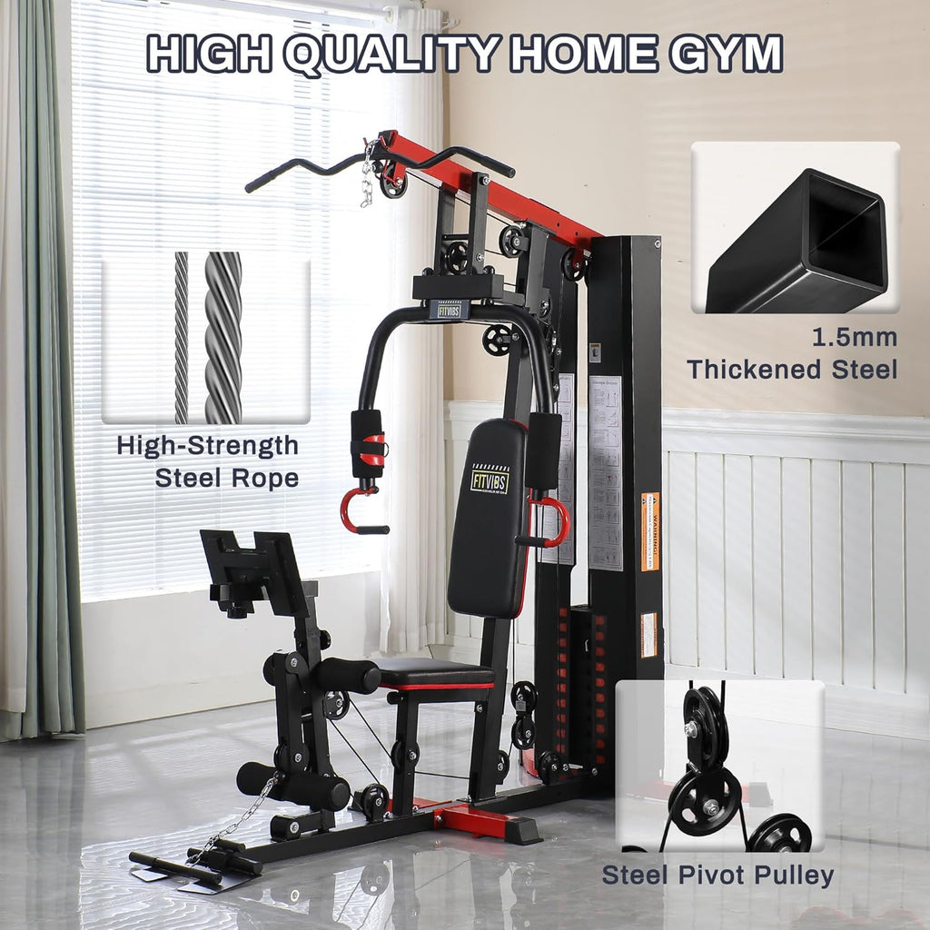 Multifunctional Home Gym Equipment with Leg Press and Pulley System for Comprehensive Full Body Strength Training, 160LBS Capacity