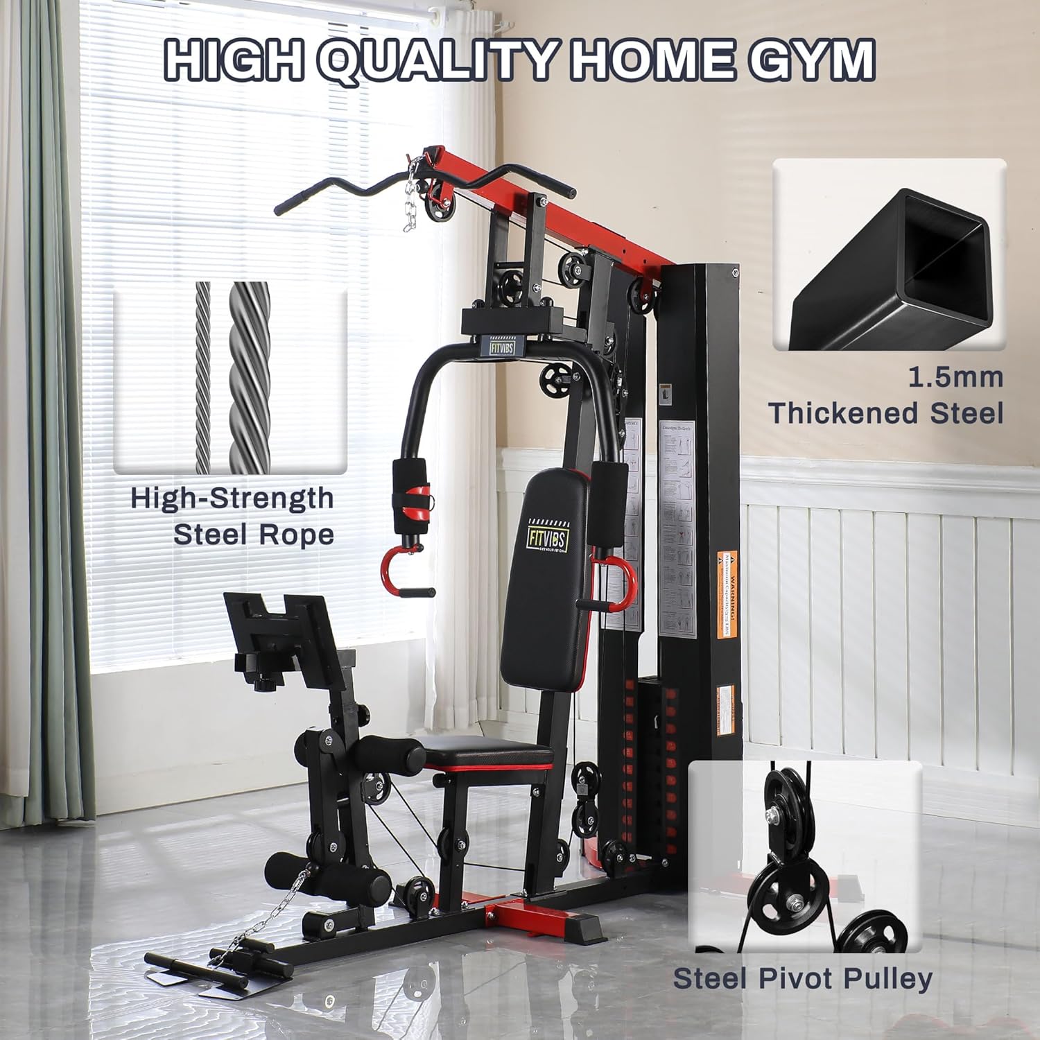 Multifunctional Home Gym Equipment with Leg Press and Pulley System for Comprehensive Full Body Strength Training, 160LBS Capacity