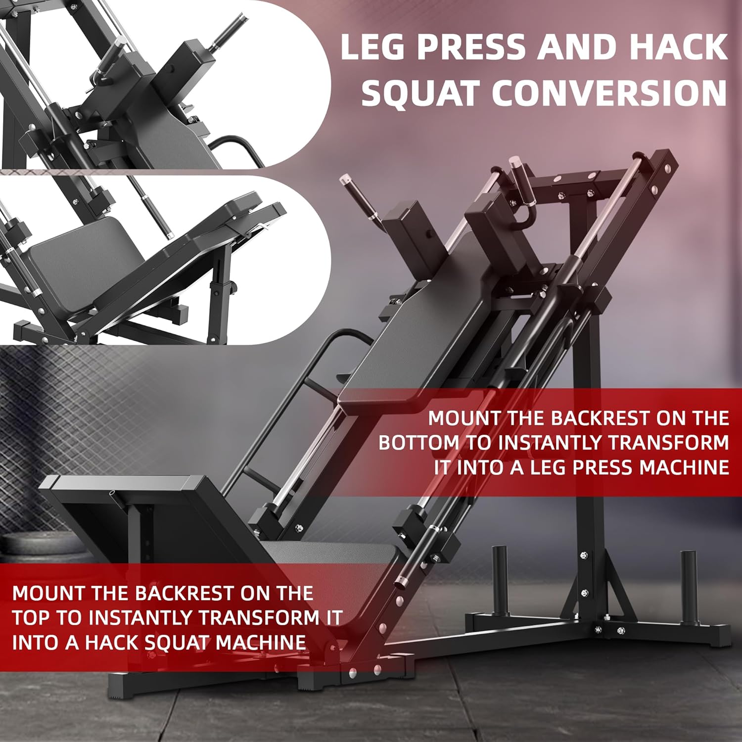 Adjustable Leg Press and Hack Squat Machine with Weight Storage, 1100 LB Capacity, Black