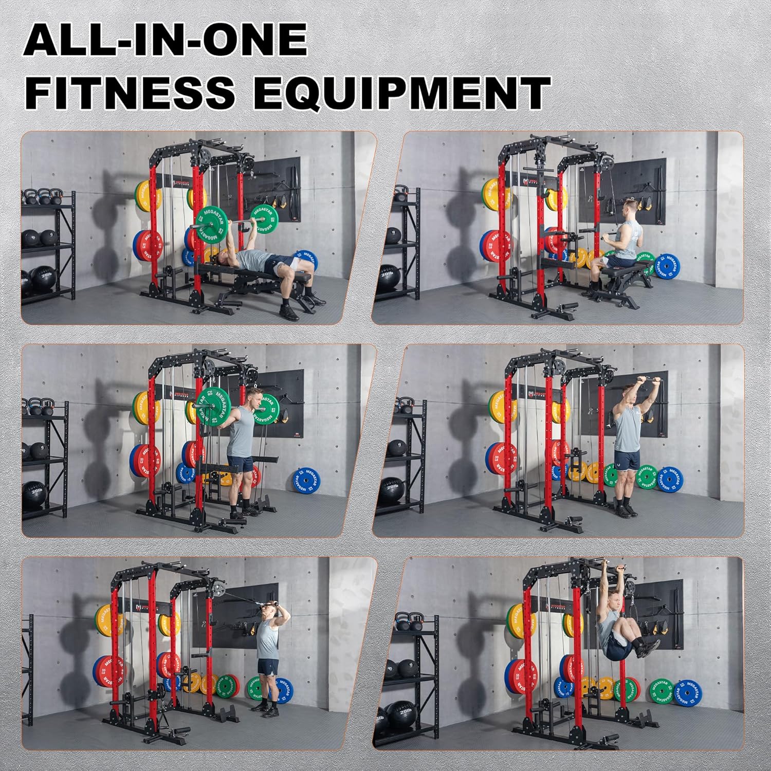 Power Rack Home Gym with Aluminum Pulley System – 2000LB Capacity Multifunctional Squat Rack with Cable Crossover and 16 Professional Attachments for Strength Training, P63 Rampage