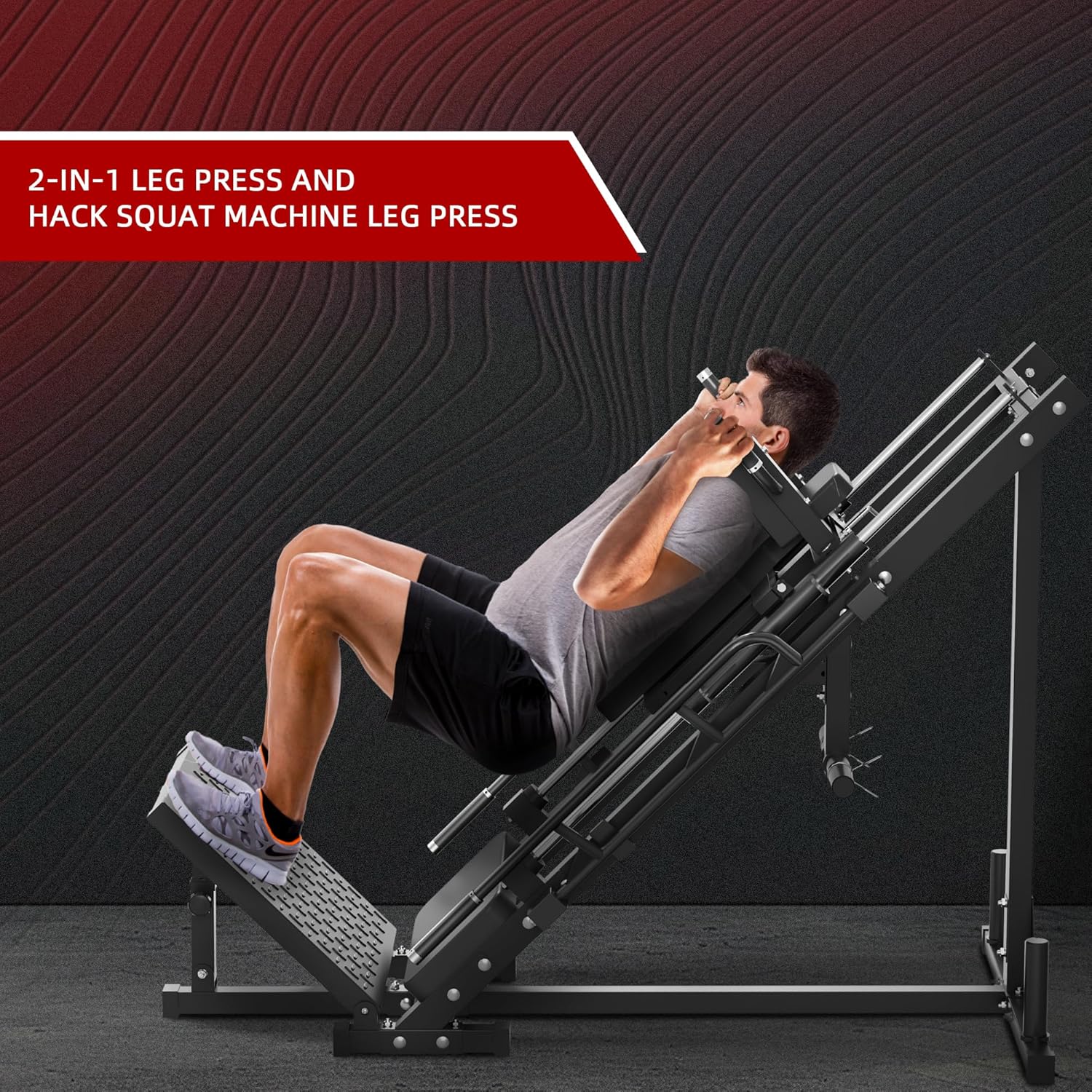 Adjustable Leg Press and Hack Squat Machine with Weight Storage, 1100 LB Capacity, Black