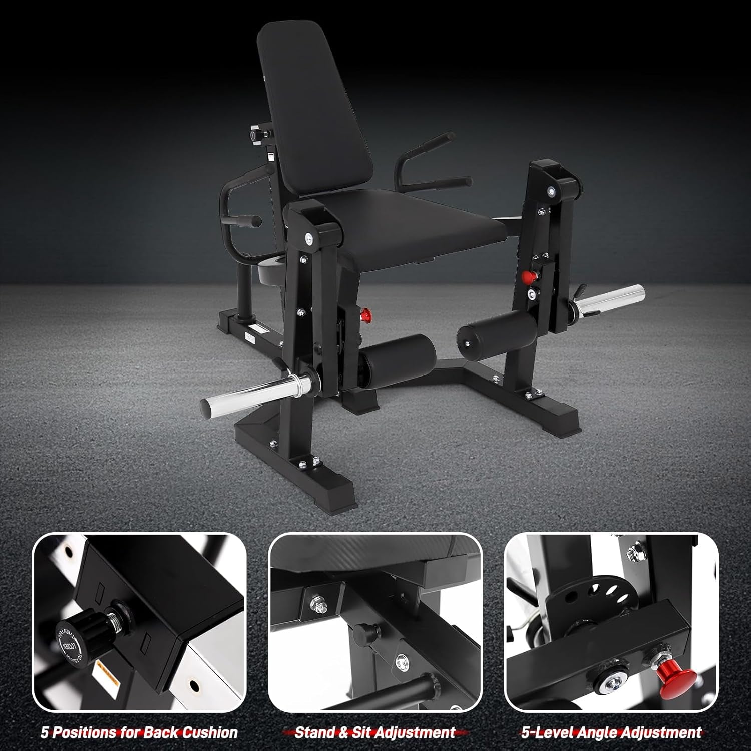3-in-1 Leg Extension and Curl Machine with Adjustable Bench and Plate Storage, Compatible with 1" and 2" Weight Plates