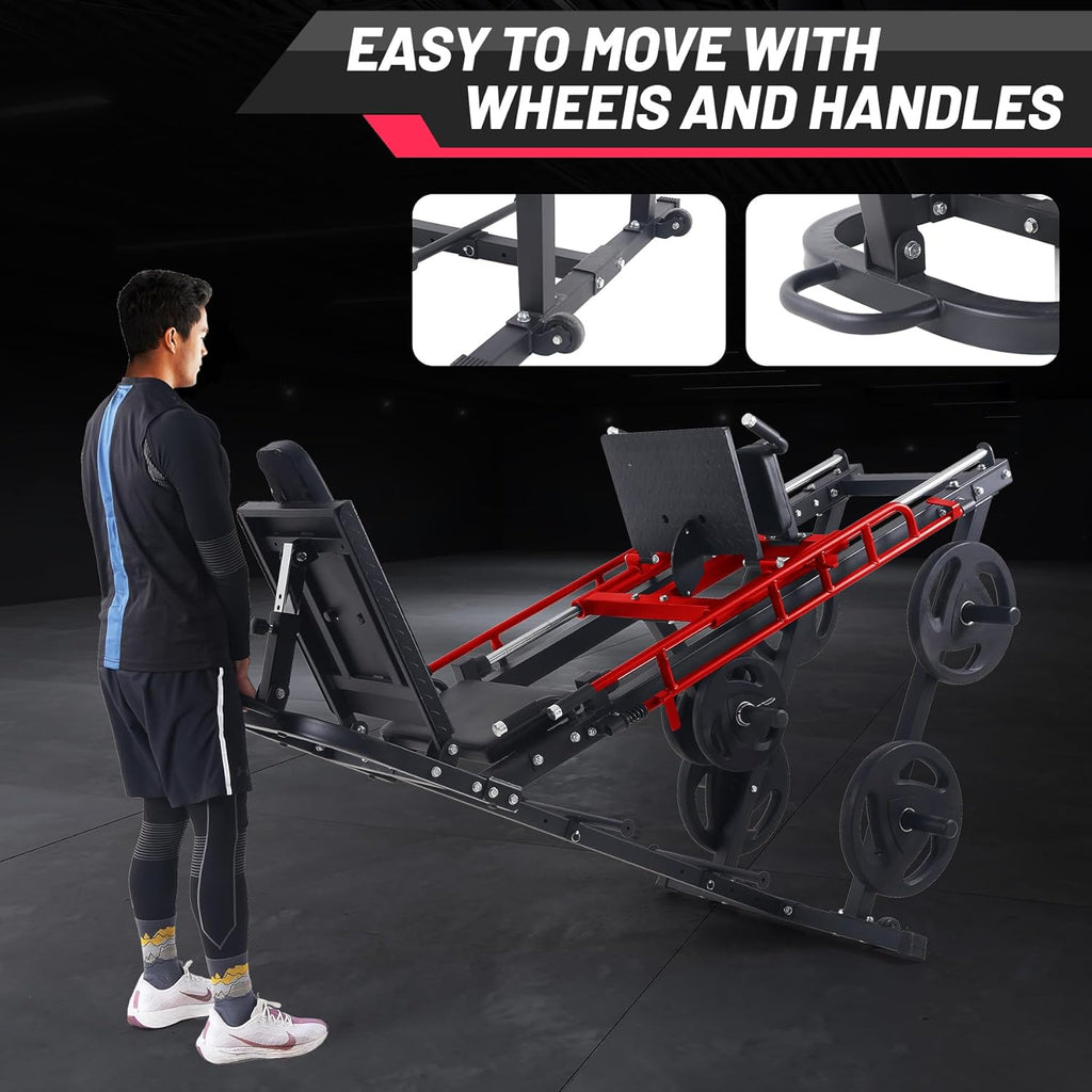 2-in-1 Leg Press and Hack Squat Machine for Home Gym with Linear Bearings and Calf Block for Comprehensive Lower Body Training