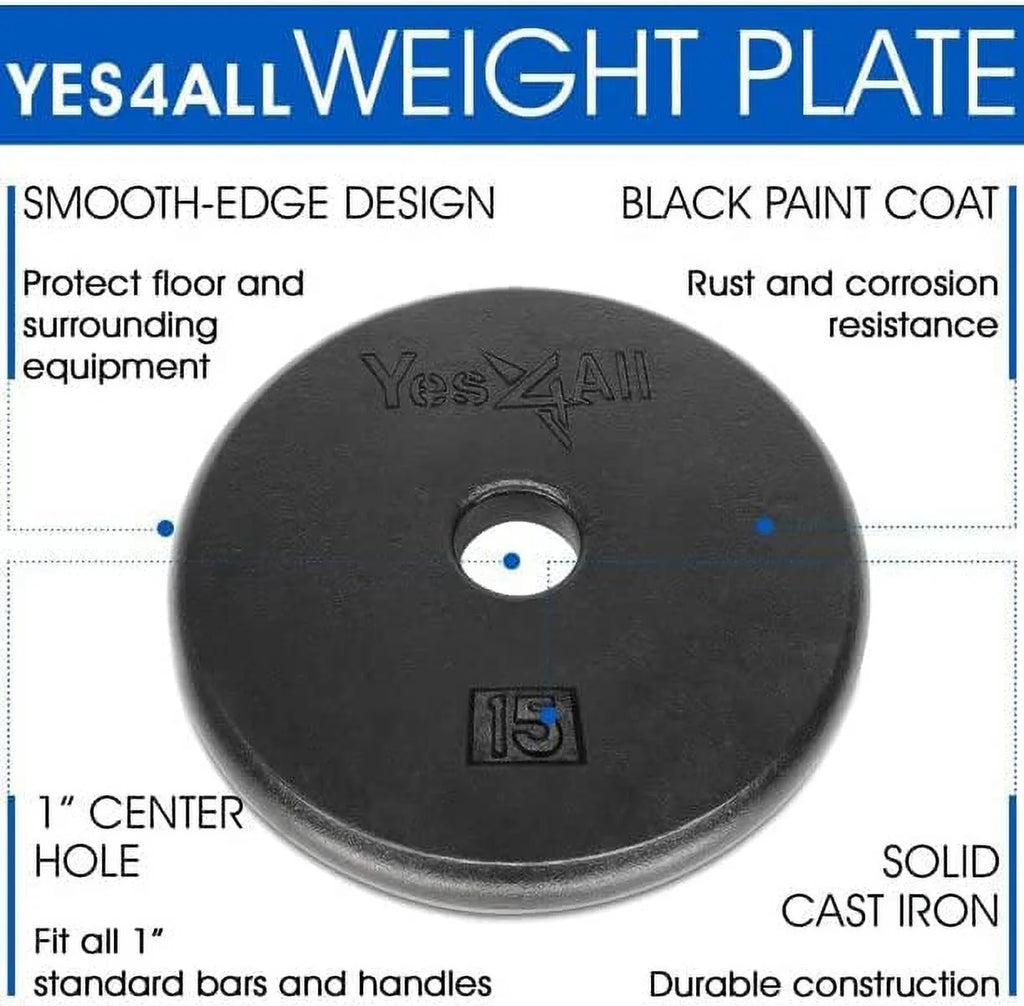 15 Lbs Standard Weight Plates, 1 Inch Cast Iron Weight Plates for Dumbbells, Single