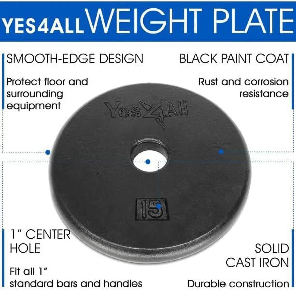 15 Lbs Standard Weight Plates, 1 Inch Cast Iron Weight Plates for Dumbbells, Single