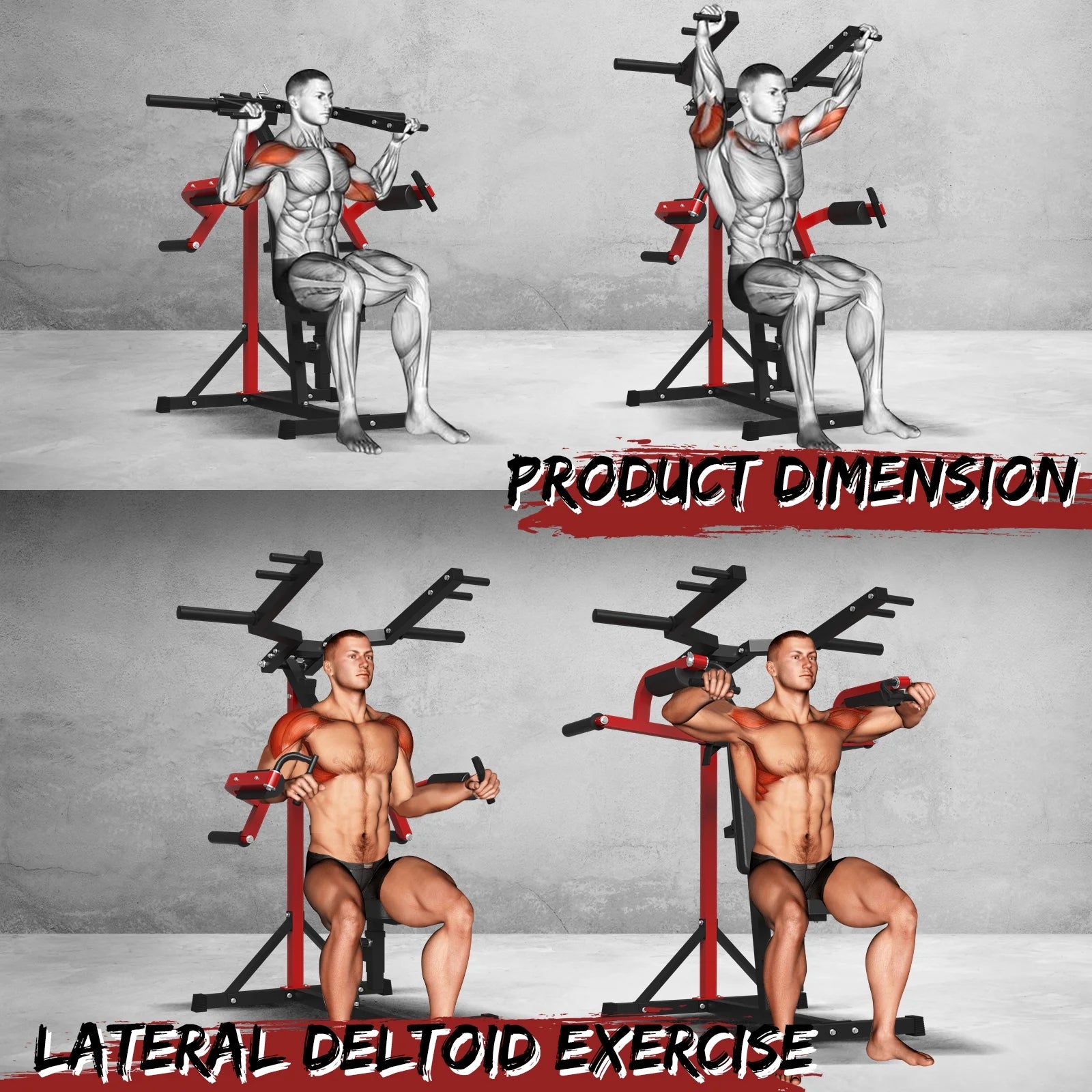 Plate Loaded Deltoid and Shoulder Press Machine, Multifunctional Lateral Raise Machine with Adjustable Seat and Backrest, 800 Weight Capacity