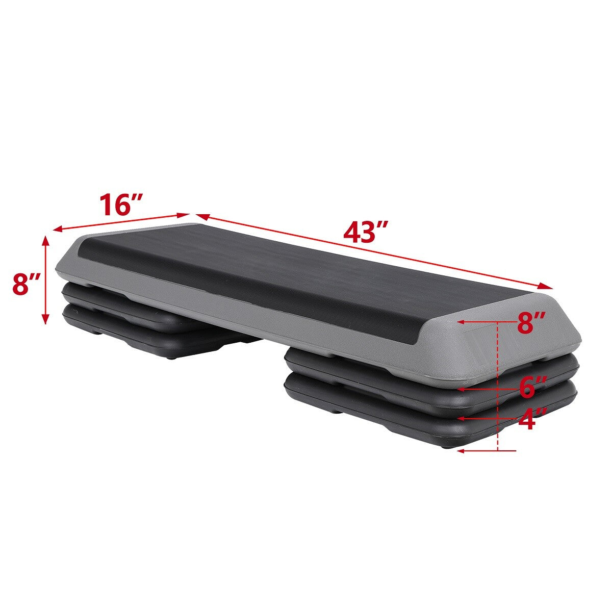 43'' Aerobic Step Platform Adjustable Exercise Fitness Workout Stepper W/4 Riser