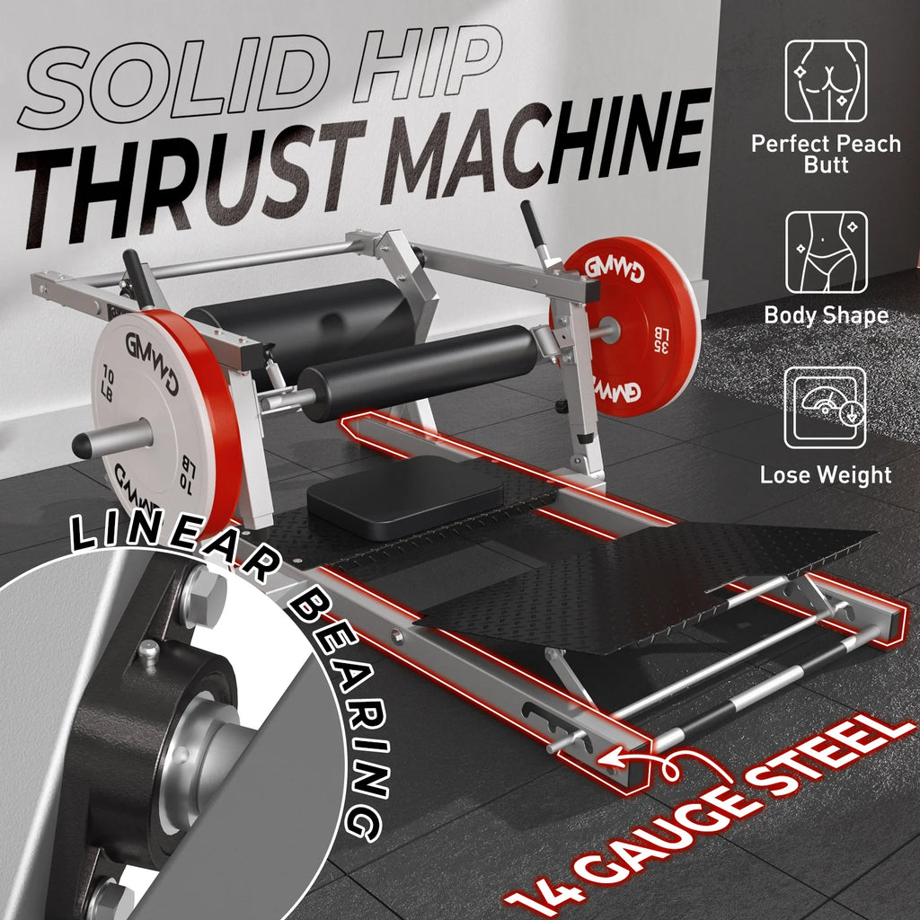 Hip Thrust Machine, Heavy Duty Plate-Loaded Glute Drive Machine, Glute Bridge Machine for Glute Muscles Shaping, Silver