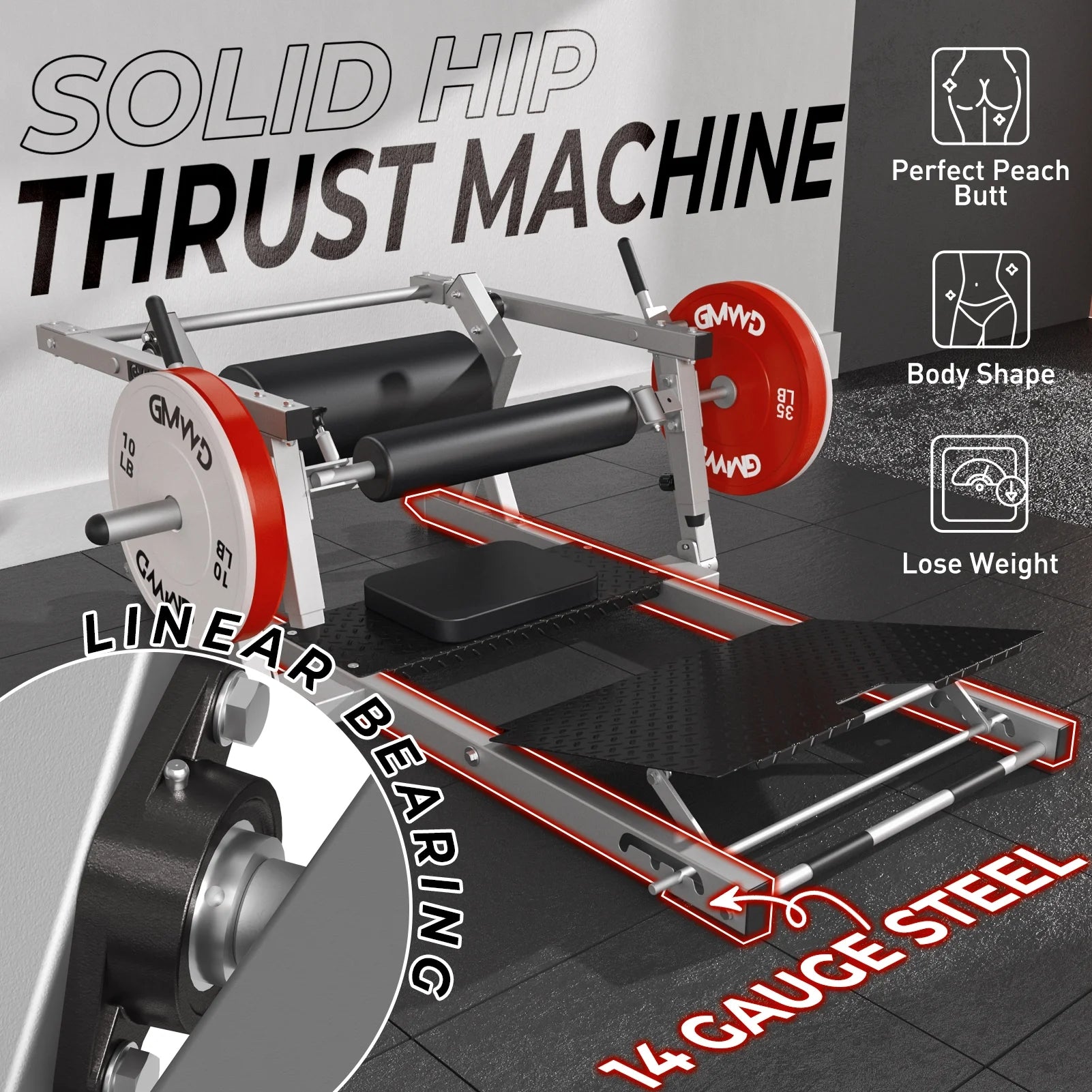 Hip Thrust Machine, Heavy Duty Plate-Loaded Glute Drive Machine, Glute Bridge Machine for Glute Muscles Shaping, Silver