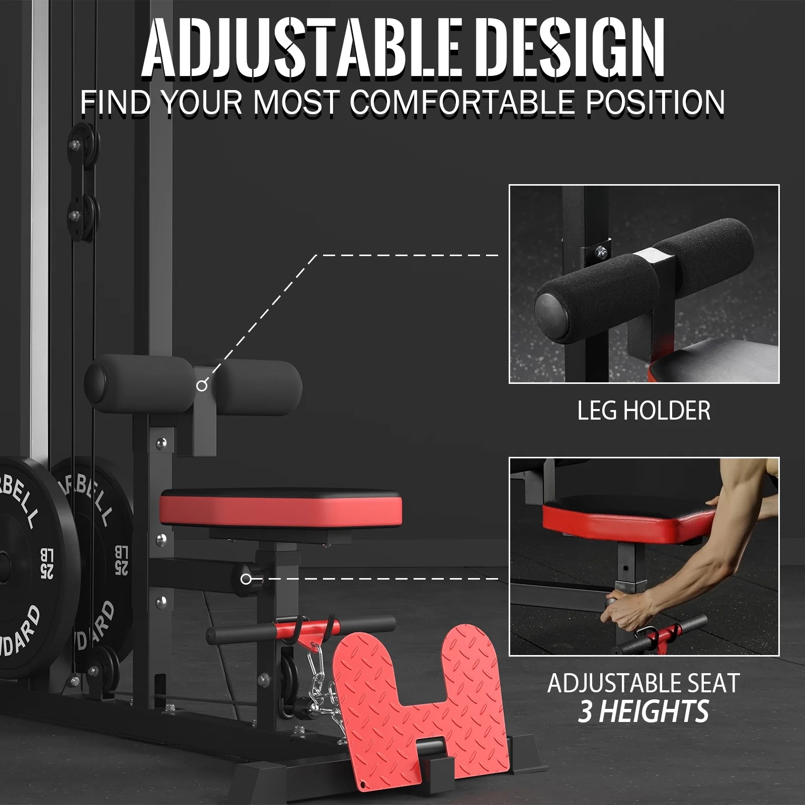 LAT Pulldown Machine, Multifunction Row Cable Fitness Equipment with Flip-Up Footplate and Plates Storage Posts
