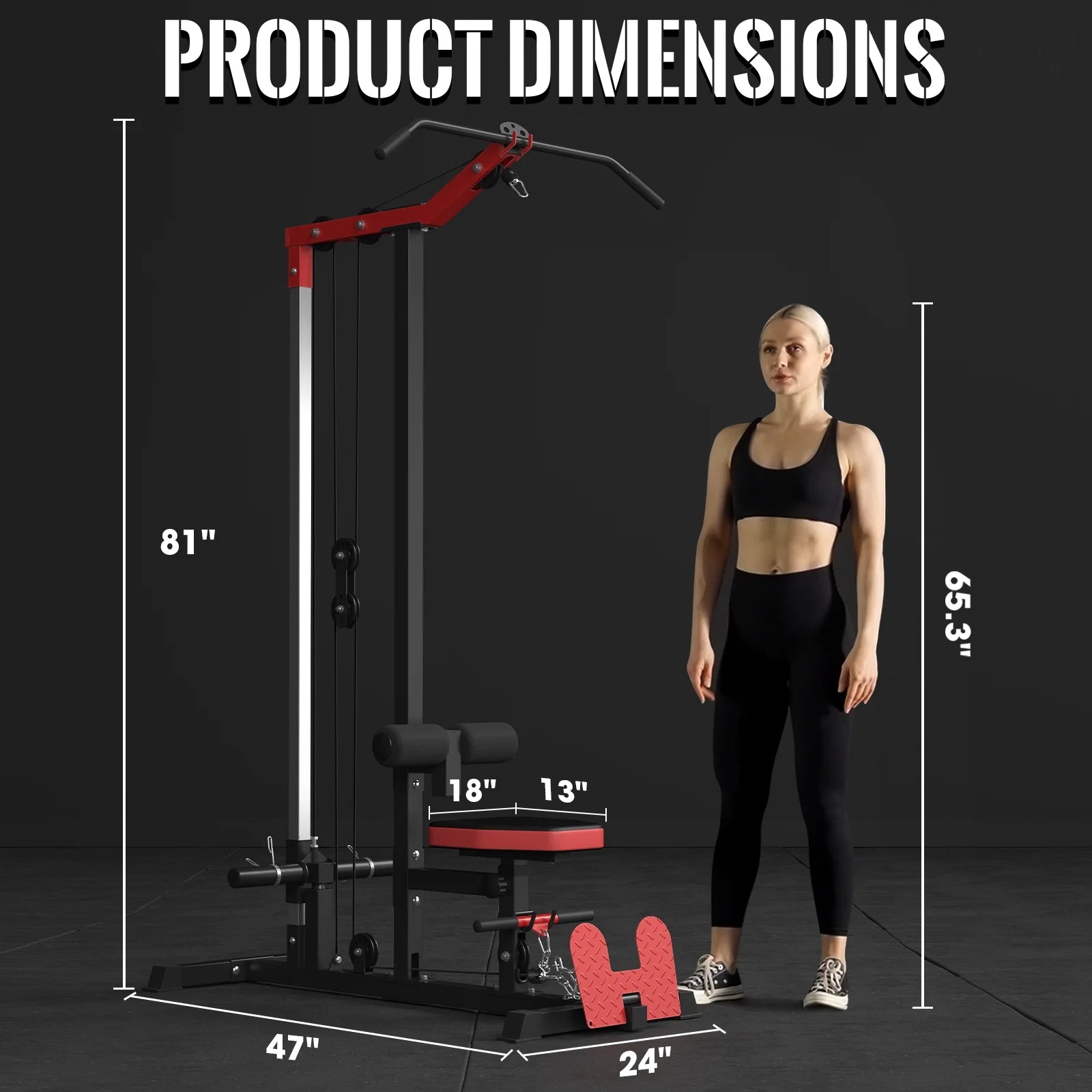 LAT Pulldown Machine, Multifunction Row Cable Fitness Equipment with Flip-Up Footplate and Plates Storage Posts