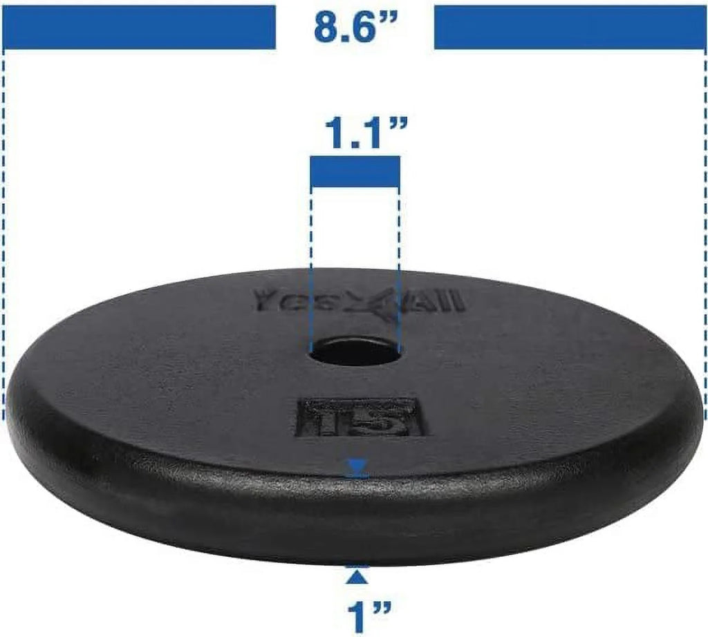 15 Lbs Standard Weight Plates, 1 Inch Cast Iron Weight Plates for Dumbbells, Single
