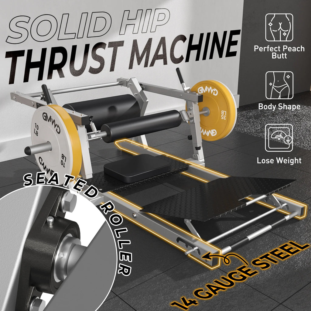 Hip Thrust Machine, Heavy Duty Plate-Loaded Glute Drive Machine, Glute Bridge Machine for Glute Muscles Shaping, Silver