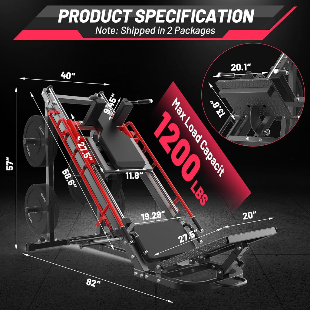 2-in-1 Leg Press and Hack Squat Machine for Home Gym with Linear Bearings and Calf Block for Comprehensive Lower Body Training