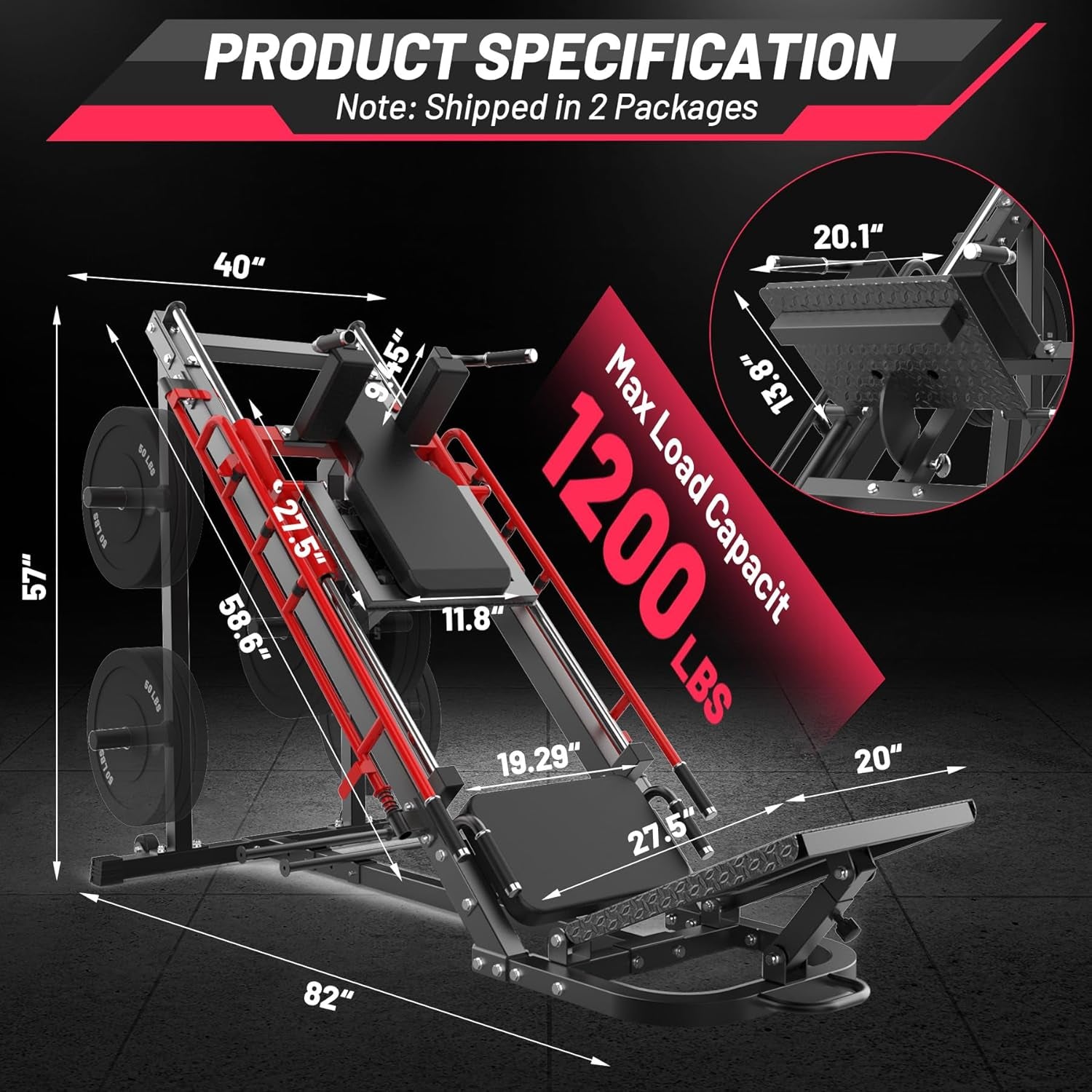 2-in-1 Leg Press and Hack Squat Machine for Home Gym with Linear Bearings and Calf Block for Comprehensive Lower Body Training