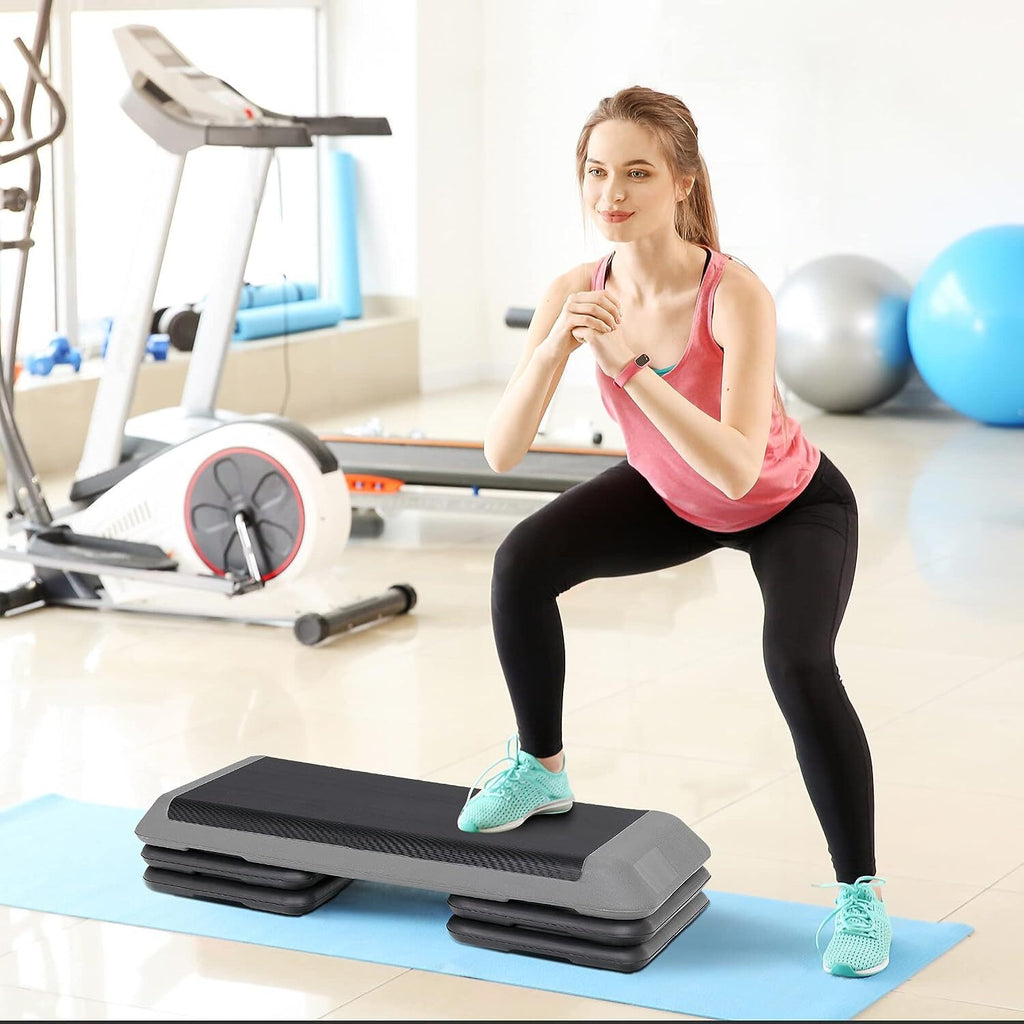 43'' Aerobic Step Platform Adjustable Exercise Fitness Workout Stepper W/4 Riser