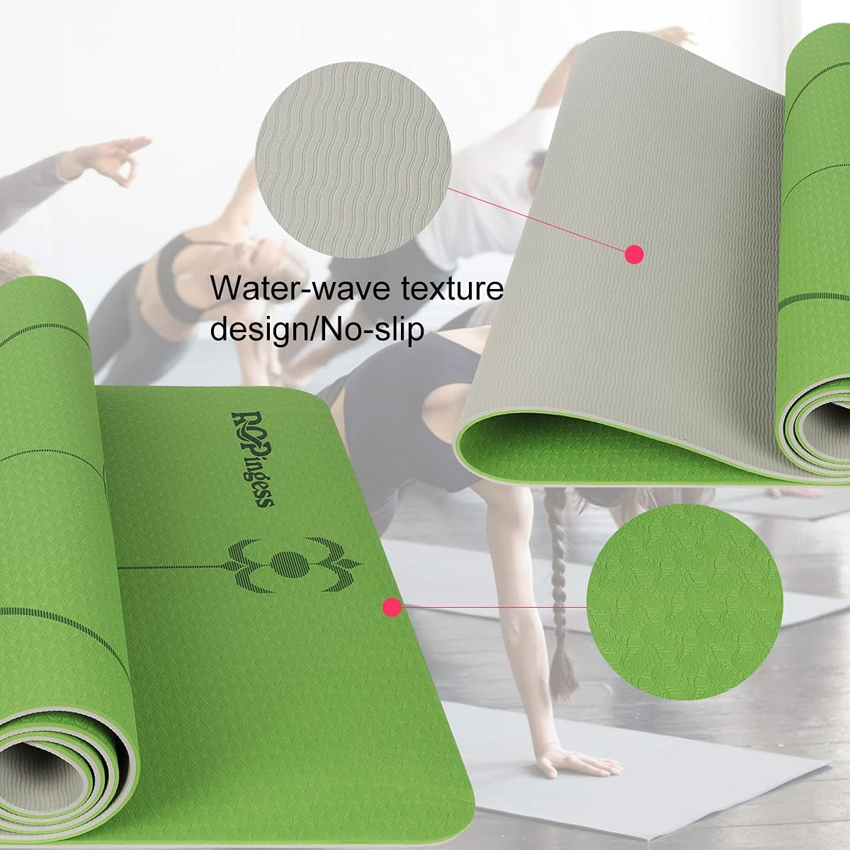 Yoga Mat Exercise Fitness Mat, 1/4 & 1/3 Inch TPE Anti-Slip Fitness Mat with Alignment Mark， Men'S and Women'S Yoga Mat, Pilates and Home Exercise Mat，Odorless Lightweight and Extra Large Size, Free Straps Available